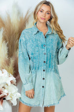 Load image into Gallery viewer, Corduroy Dip Dye Shirt Dress in Teal
