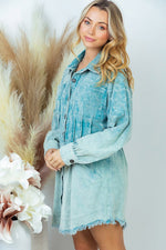 Load image into Gallery viewer, Corduroy Dip Dye Shirt Dress in Teal
