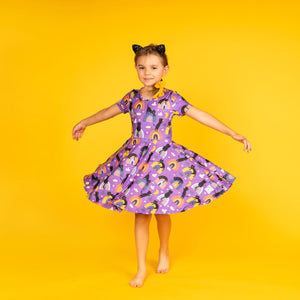 Purple Kitty Twirl Dress