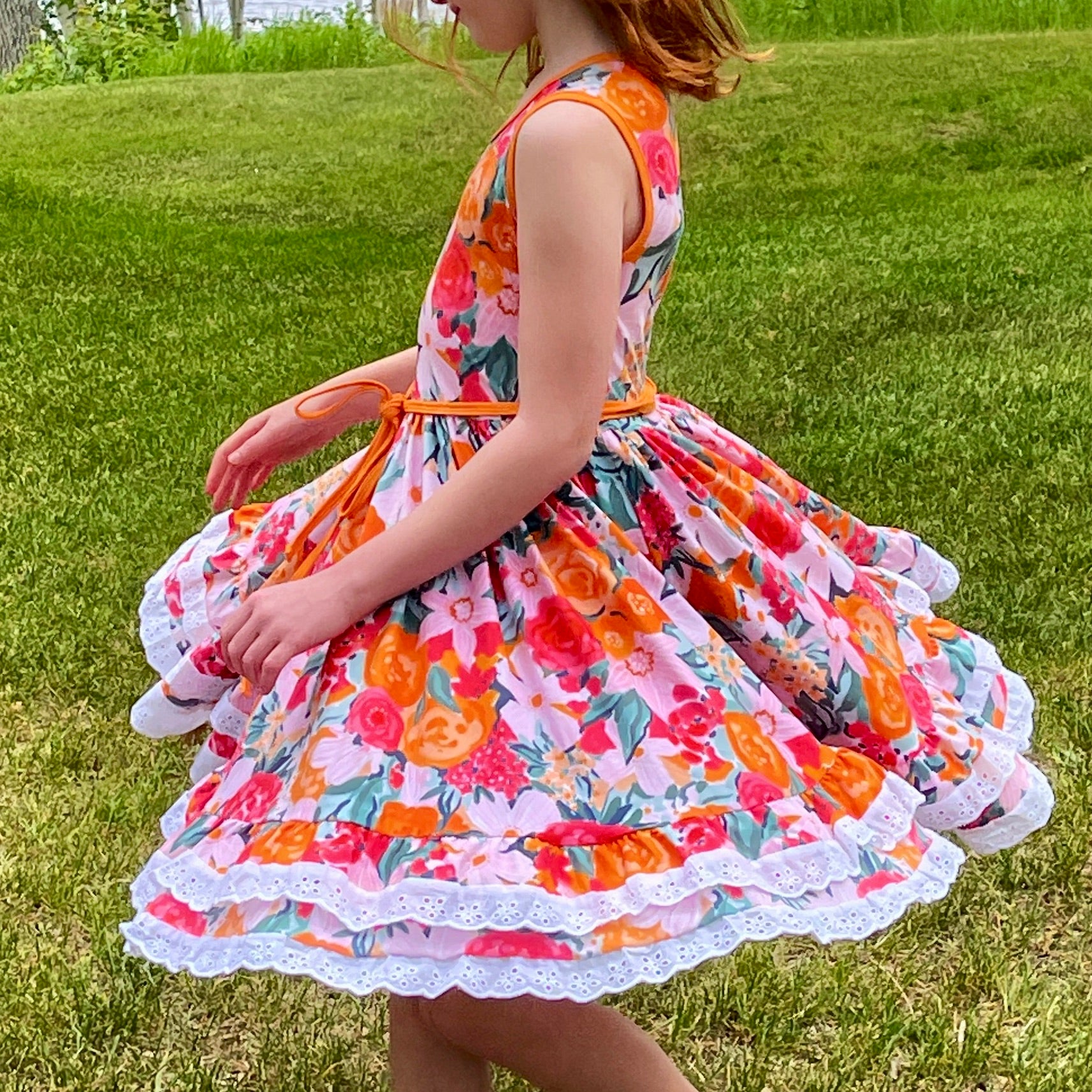 Coral Watercolor Floral Twirl Dress
