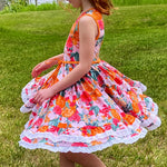 Load image into Gallery viewer, Coral Watercolor Floral Twirl Dress
