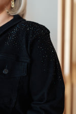 Load image into Gallery viewer, Reese Rhinestone Denim Jacket in Black
