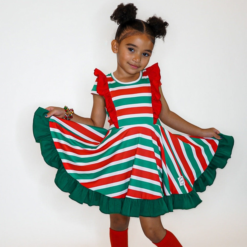 Christmas Stripe Twirl Dress