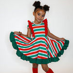 Load image into Gallery viewer, Christmas Stripe Twirl Dress
