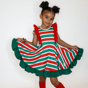 Christmas Stripe Twirl Dress