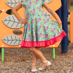 Load image into Gallery viewer, Teal Hawaiian Twirl Dress
