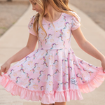 Load image into Gallery viewer, Polka Dot Unicorn Twirl Dress
