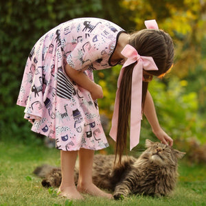 #Black & White Stripe Pink Kitty Dress Just For Littles™ 