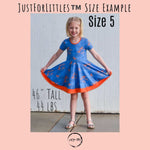 Load image into Gallery viewer, #Blue &amp; Orange Dino Twirl Dress Dress Just For Littles™ 
