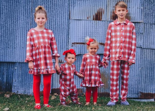 Farmhouse Plaid Comfy Cozies Gown Set Just For Littles®️ 