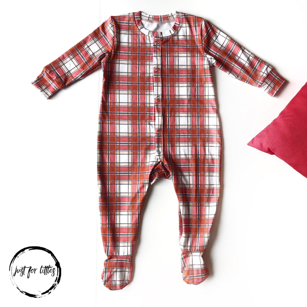 Farmhouse Plaid Footed Comfy Cozies Just For Littles®️ 