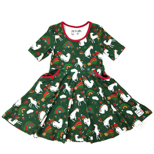 Christmas Unicorn Twirl Dress