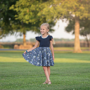#Navy Floral Twirl Dress Dress Just For Littles™ 