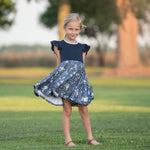 Load image into Gallery viewer, #Navy Floral Twirl Dress Dress Just For Littles™ 
