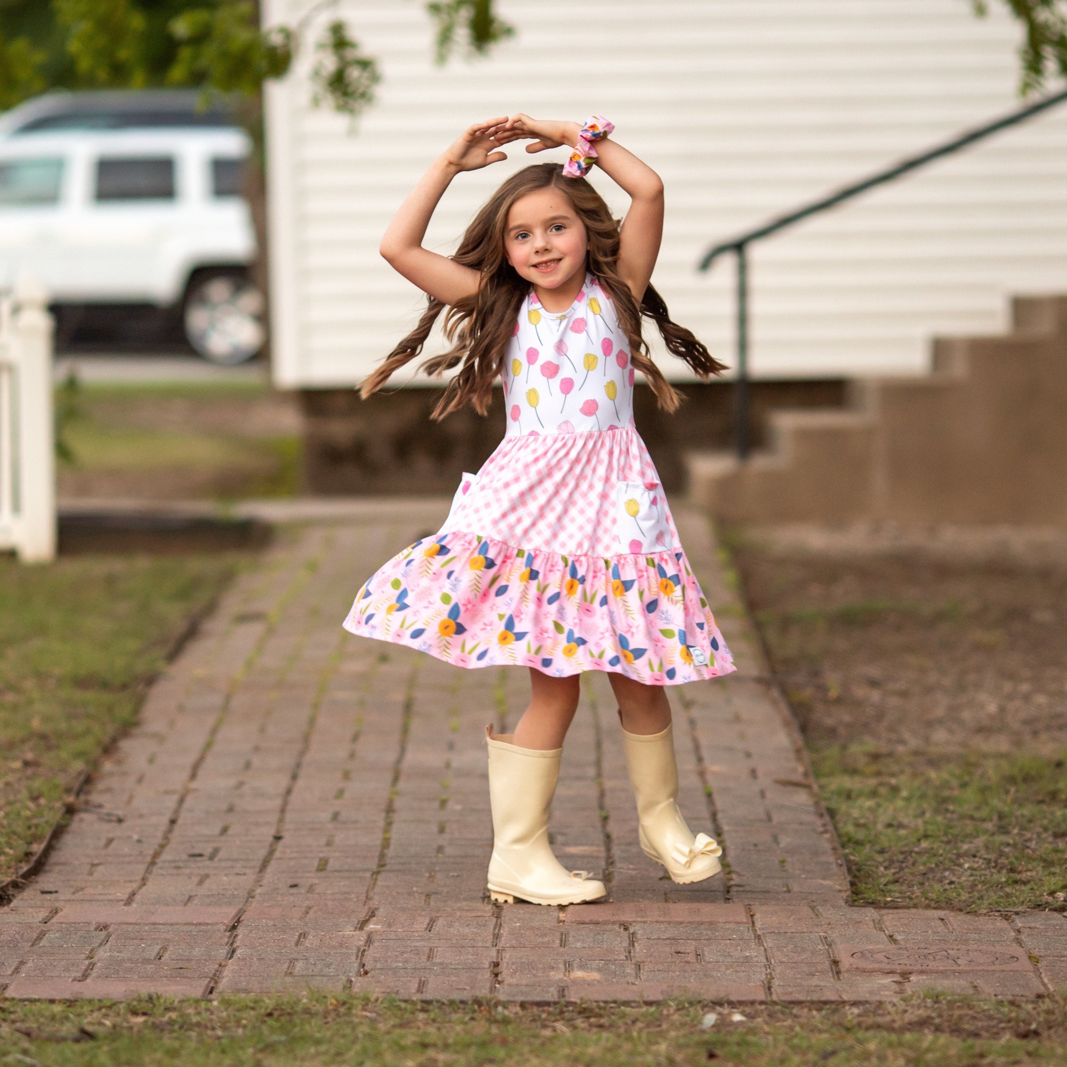 #Pastel Pink Farmhouse Twirl Dress Just For Littles™ 