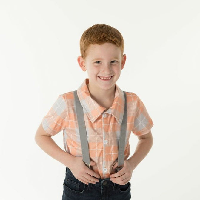 Peach Plaid Button Up Just For Littles 