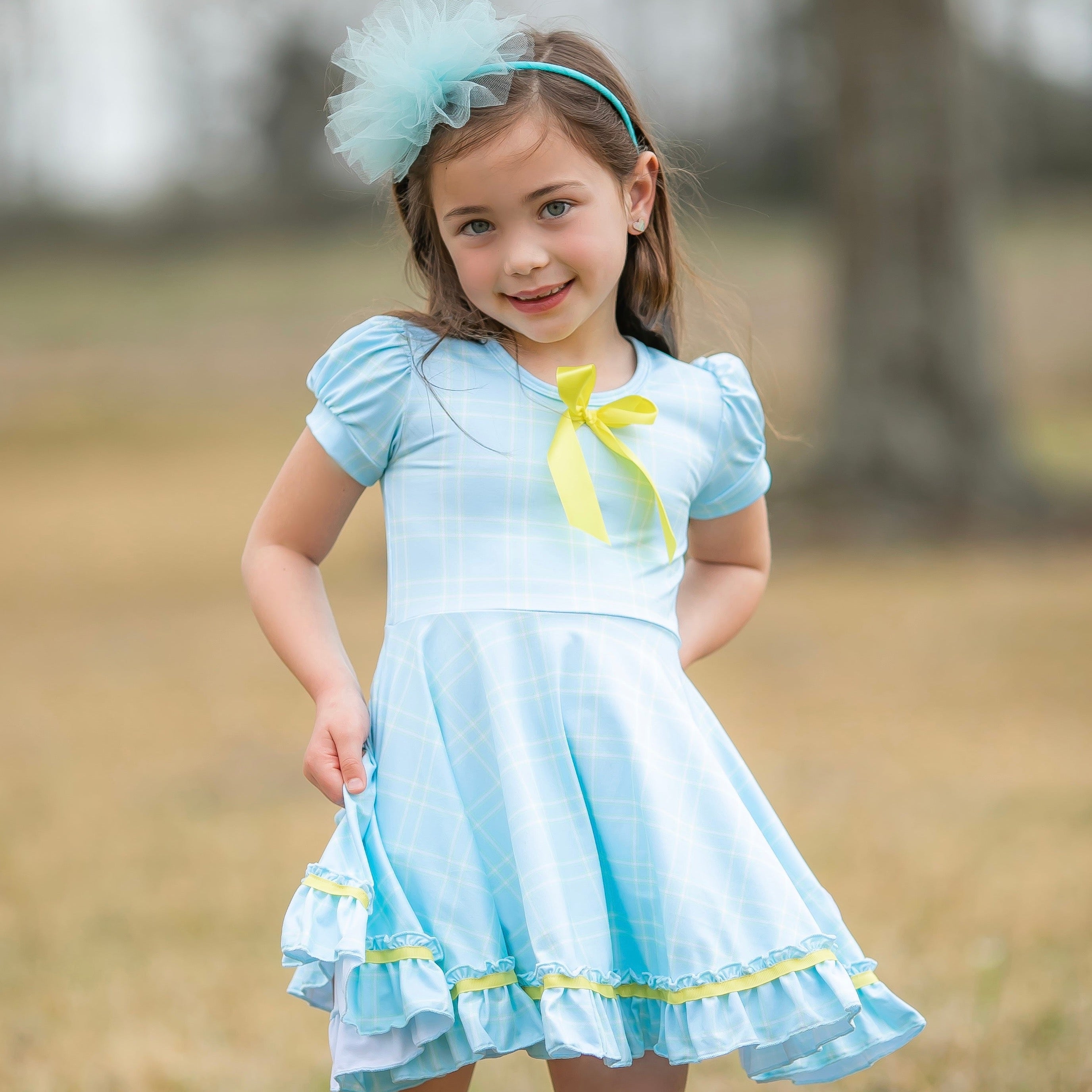 Powder Blue Easter Plaid Twirl Dress Dress Just For Littles™ 