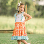 Load image into Gallery viewer, #summer Blue, orange &amp; white Floral Dress Just For Littles™ 
