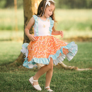 #summer Blue, orange & white Floral Dress Just For Littles™ 