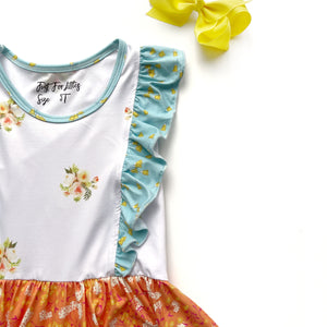 #summer Blue, orange & white Floral Dress Just For Littles™ 