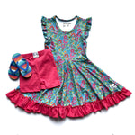 Load image into Gallery viewer, #summer Hawaiian Teal Twirl Dress Dress Just For Littles™ 
