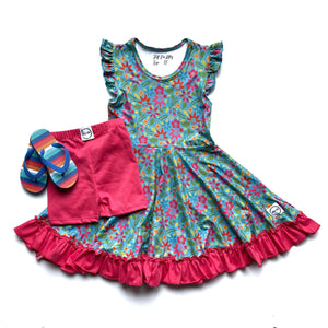 #summer Hawaiian Teal Twirl Dress Dress Just For Littles™ 