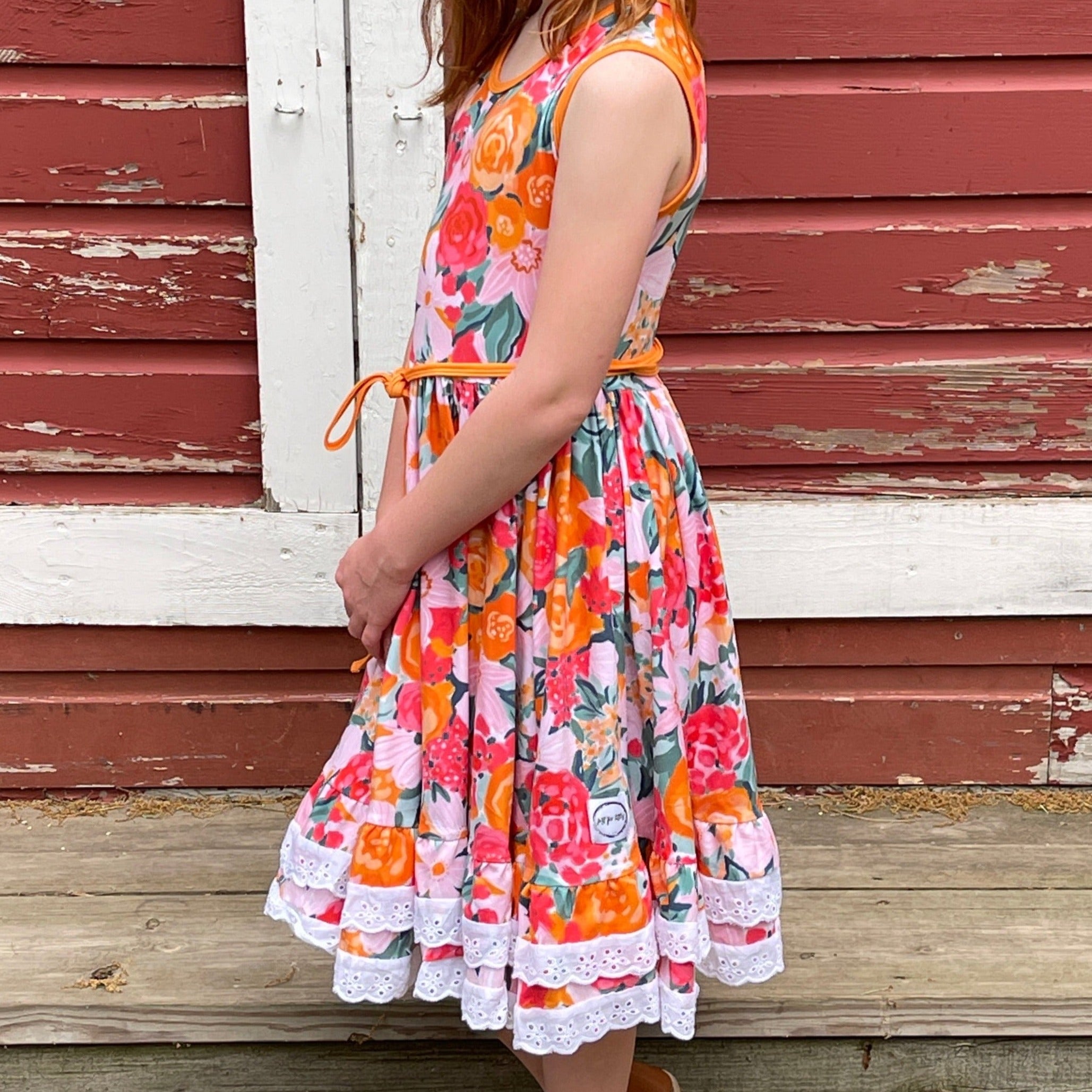 #Summer Orange Floral Twirl Dress Dress Just For Littles™ 