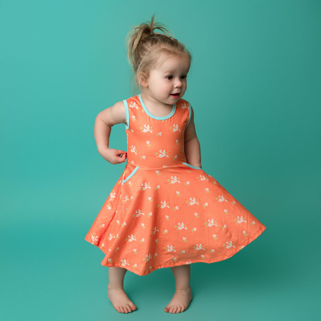 #summer1 Orange Floral Sleeveless Dress Just For Littles™ 