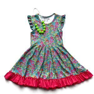#summer3 Hawaiian Teal Twirl Dress Dress Just For Littles™ 