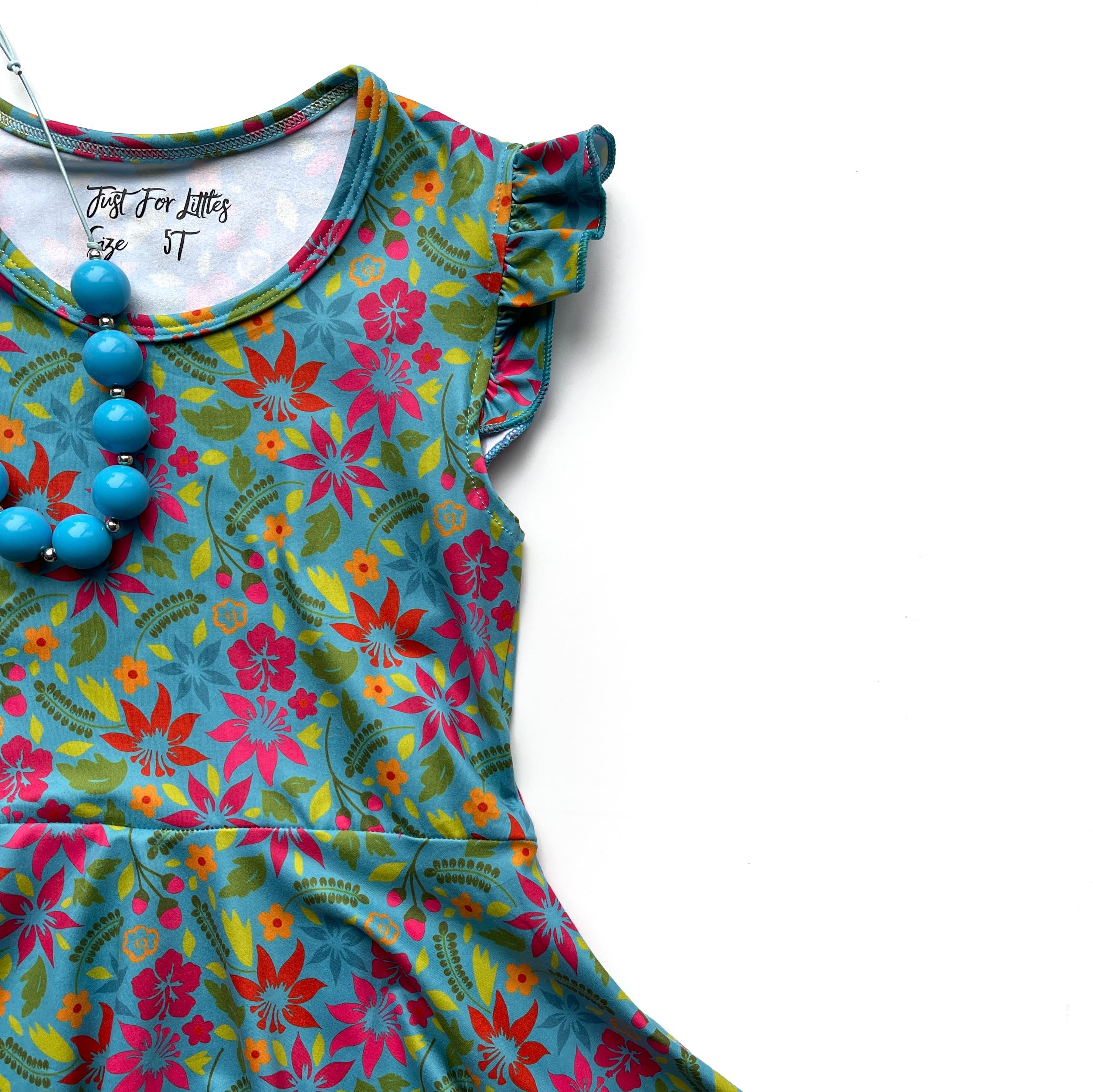 #summer3 Hawaiian Teal Twirl Dress Dress Just For Littles™ 
