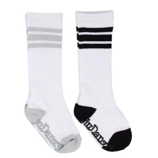 White with Gray and Black Stripes Tube Socks accessories juDanzy 